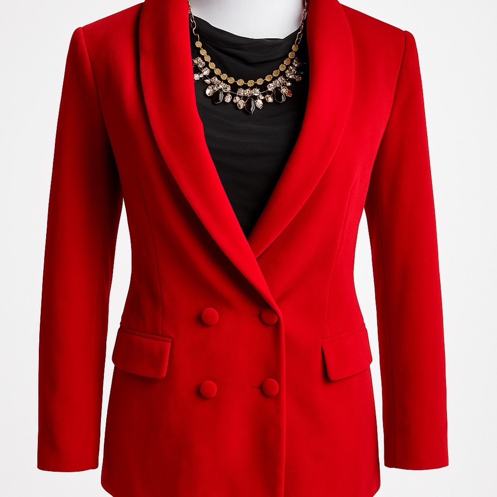 ZARA TRF Red Velvet Double-Breasted Blazer | Size S | Holiday Statement Piece